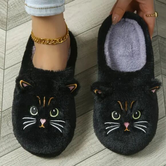 Cute Kitty Cat Indoor Slip-On House Slippers Soft Warm Non-Slip Sole Sz 7.5/8 - Picture 3 of 6